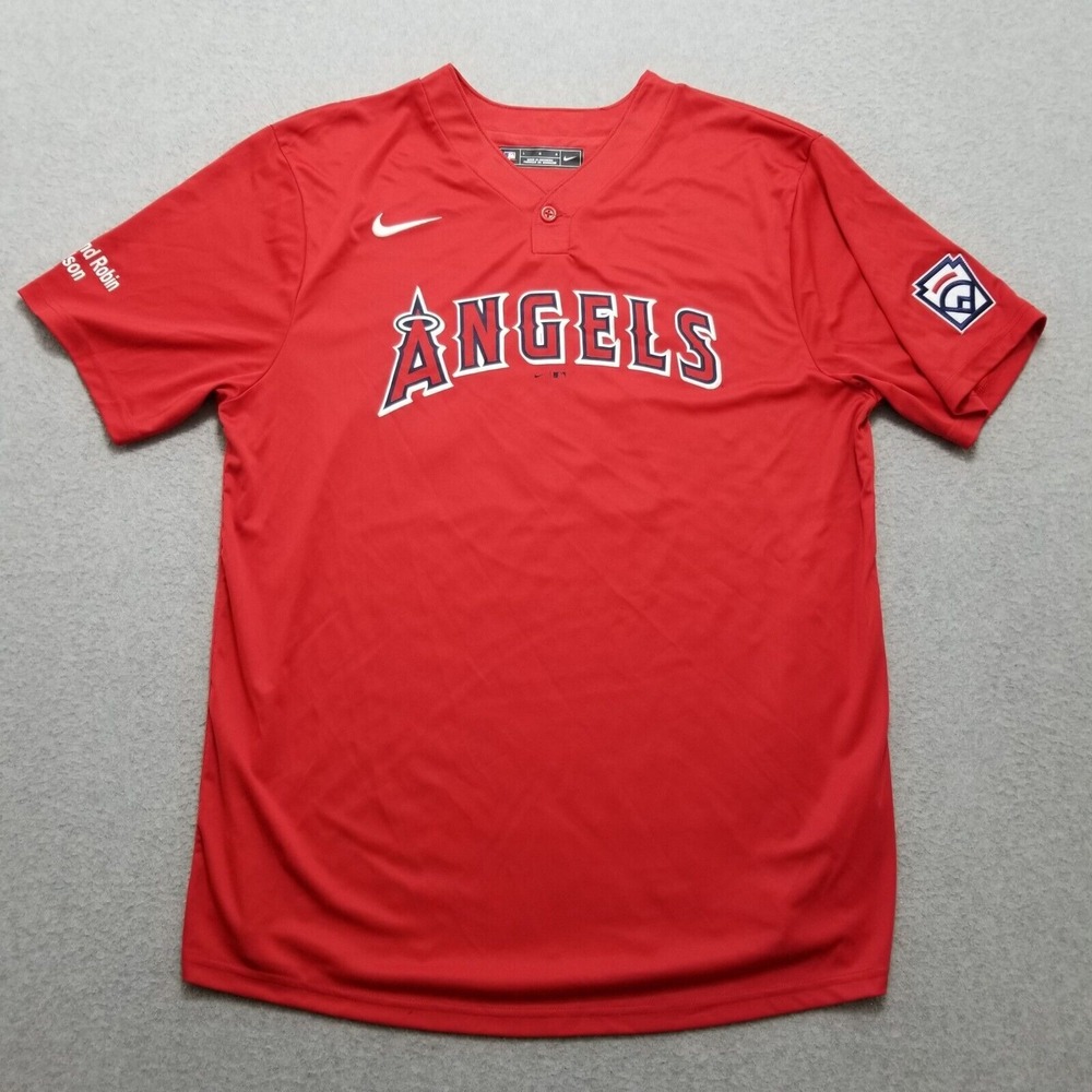 Los Angeles Anaheim Angels Jersey Mens Large Red Baseball Henley Nike 10‎